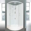Double sliding door corner round shower cubicle