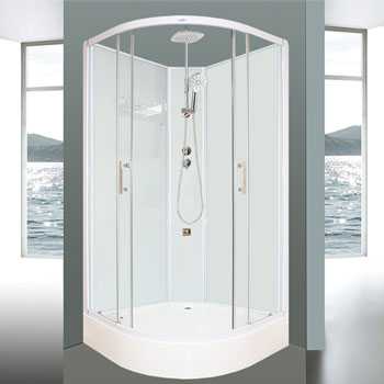Double sliding door corner round shower cubicle