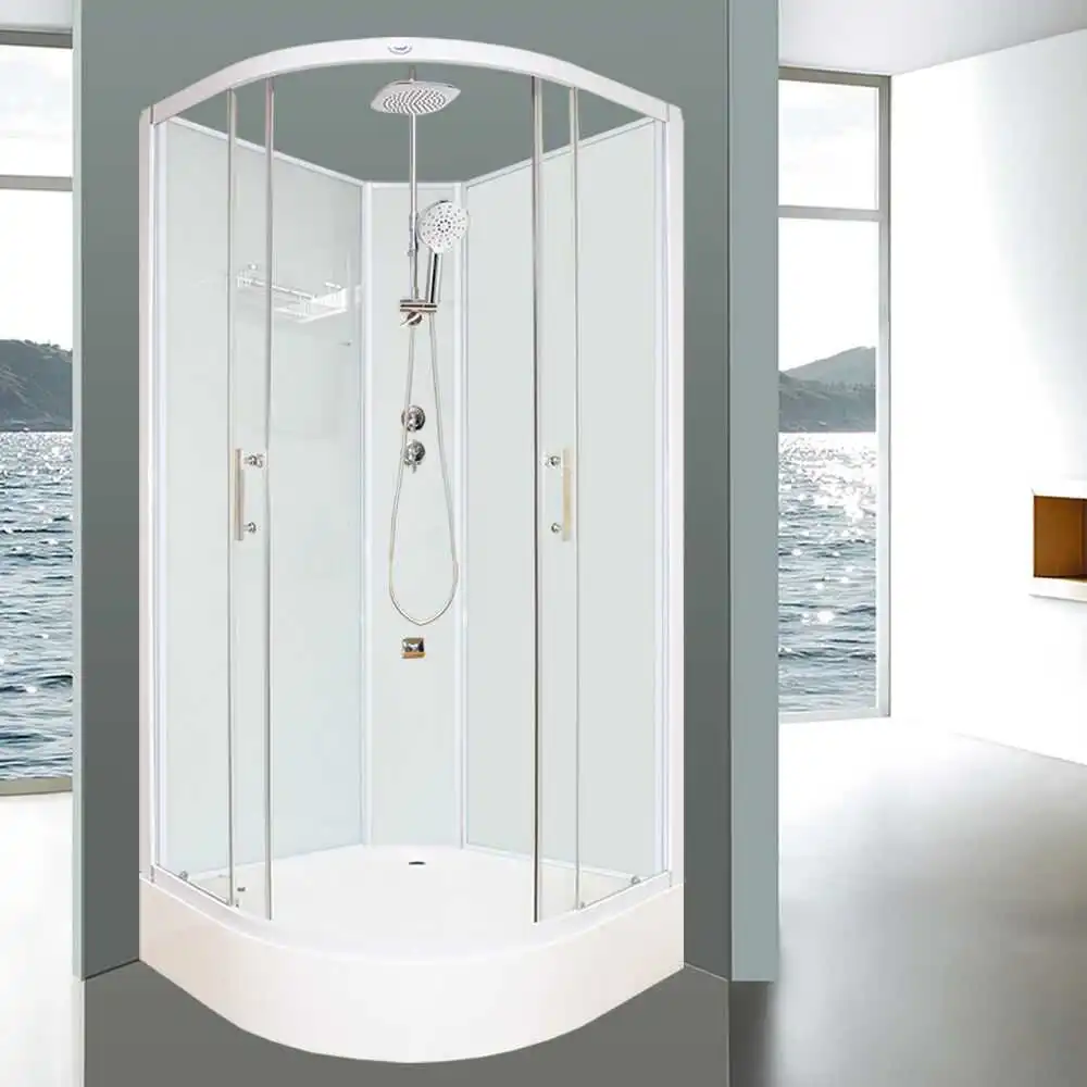 Double sliding door corner round shower cubicle