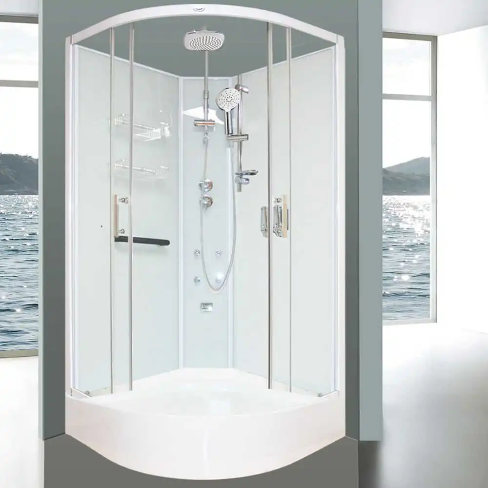 Deluxe double sliding door corner round shower cubicle