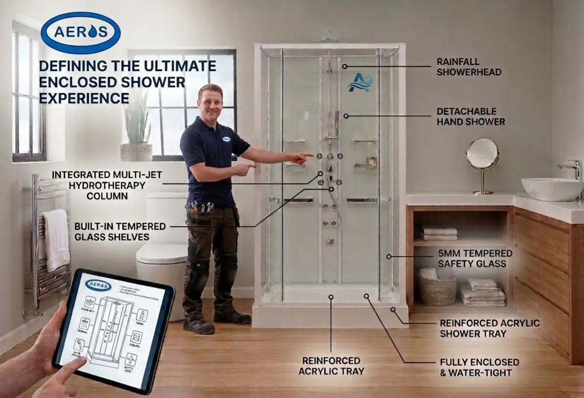 aeros fully enclosed modern hydrotherapy shower cubicle guide