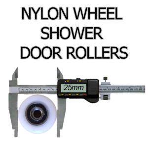 Durable nylon wheel door rollers for shower, smooth sliding screen movement, available in 19mm and 25mm sizes.