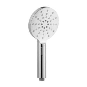 Chrome 3 function hand shower with white face and push-button
