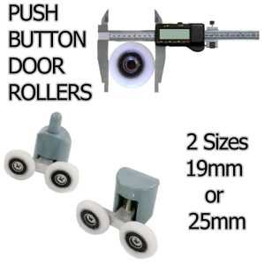 Push button shower door rollers with quick-release mechanism for easy cleaning and maintenance.