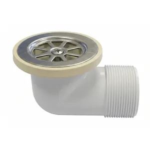 White horizontal shower waste plug with steel grate and rubber gasket